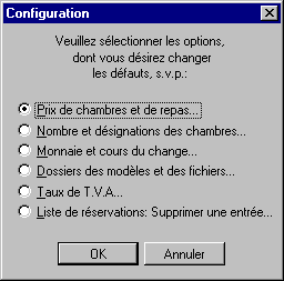 La boîte de dialogue pour la configuration