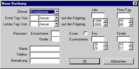 Dialog box for new reservations