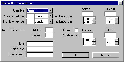 Boîte de dialogue pour nouvelles réservations
